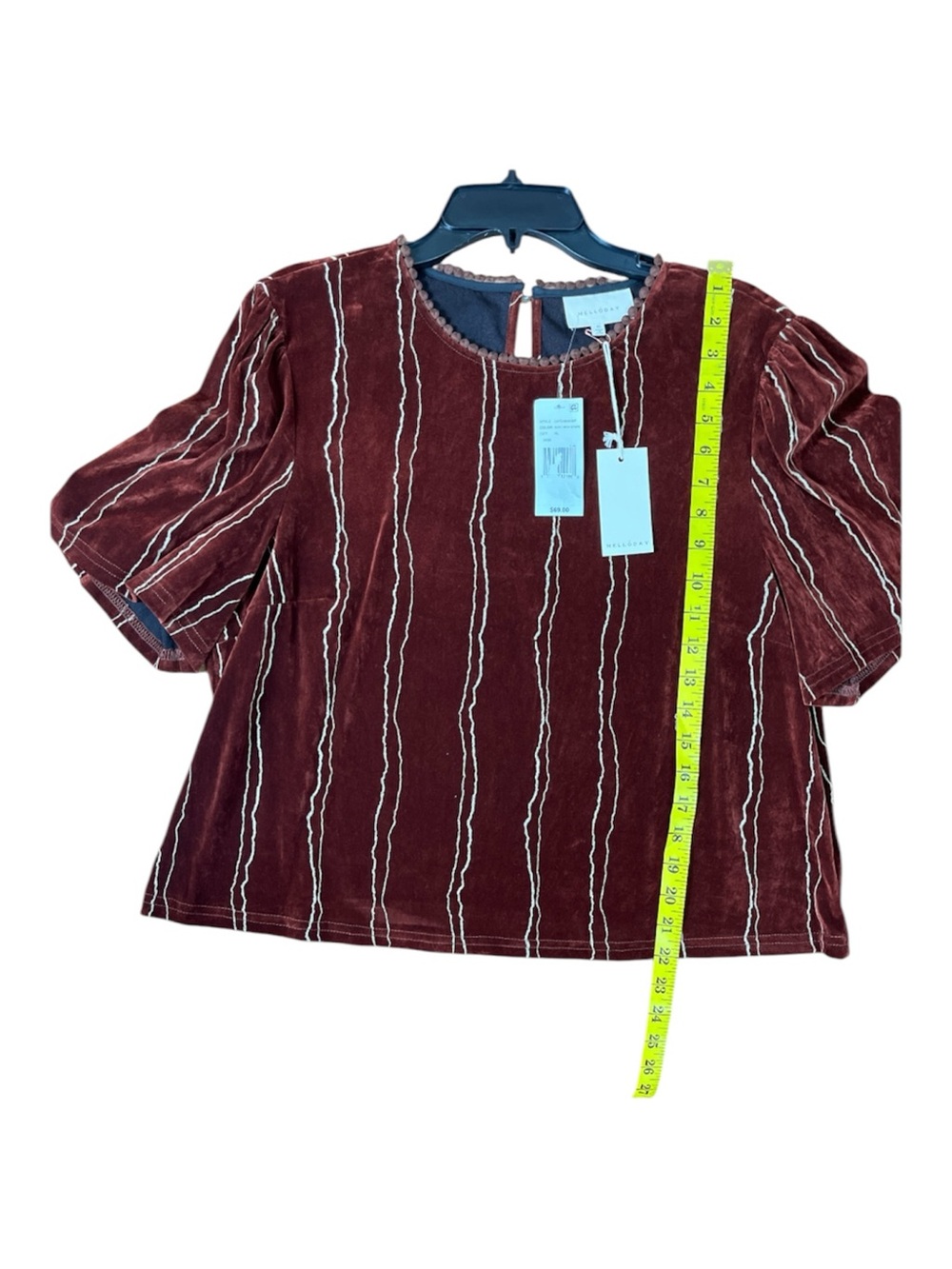 NWT Melloday Velvet Stripe Applique Puff Sleeve Crew Neck Top Size XL MSRP$69 - Picture 4 of 6